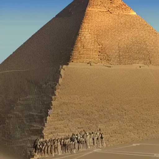 Prompt: the aliens building the pyramid of giza photo realistic 3 d