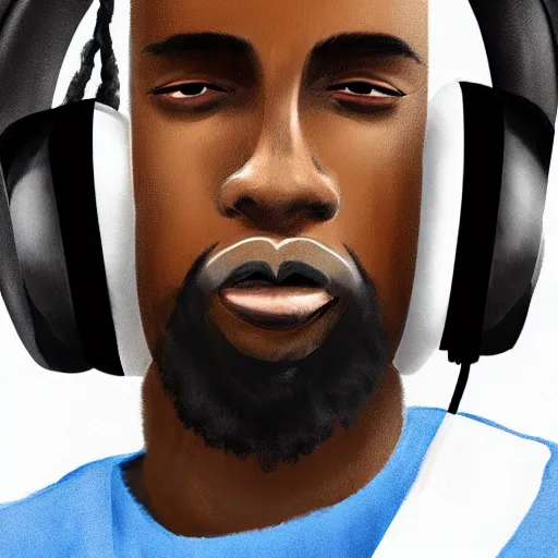 Prompt: portrait of a black man with afro wearing headphones, looking cool, digital painting, artstation