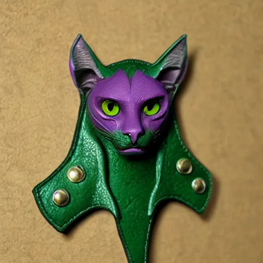 Prompt: d & d style, upper body portrait, tabaxi male, wearing studded leather, one eye green the other purple.