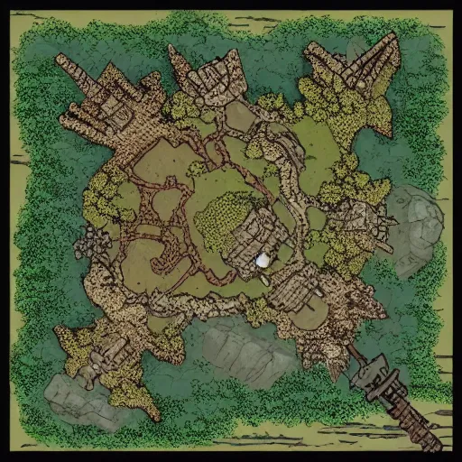 Image similar to overhead RPG battlemap of a stone fort sitting above a swamp, detailed, hand-painted, drivethruRPG top seller popular