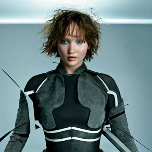 Prompt: still of Jennifer Lawrence starring in Scissors a remake of Edward Scissorhands 2029