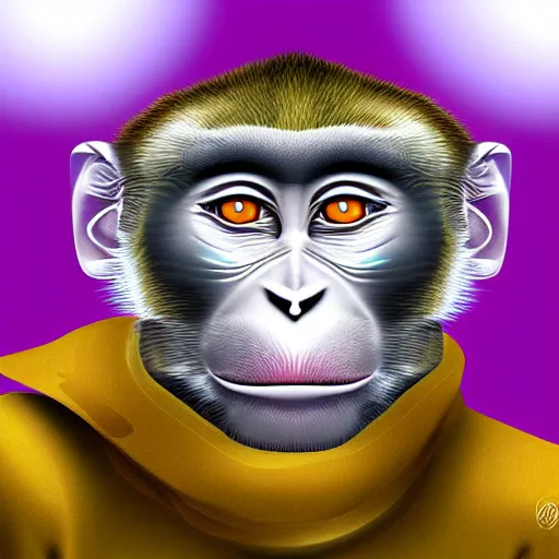 Image similar to macaque inside alien base, digital art,