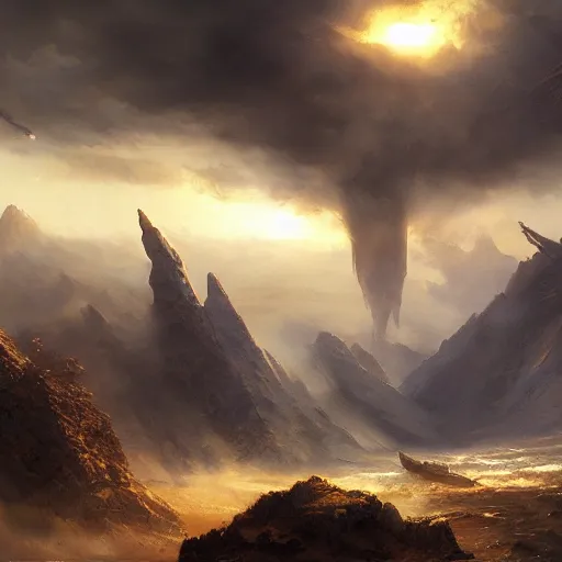 Image similar to cinematic shot of a world war 4 atmosferic casper david friedrich raphael lacoste vladimir kush leis royo bruce pennington volumetric light effect broad light oil painting painting fantasy art style sci - fi art style realism artwork unreal engine