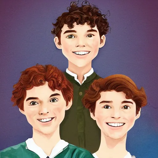 Image similar to Gilbert Blythe from anne with an e as college students, digital art