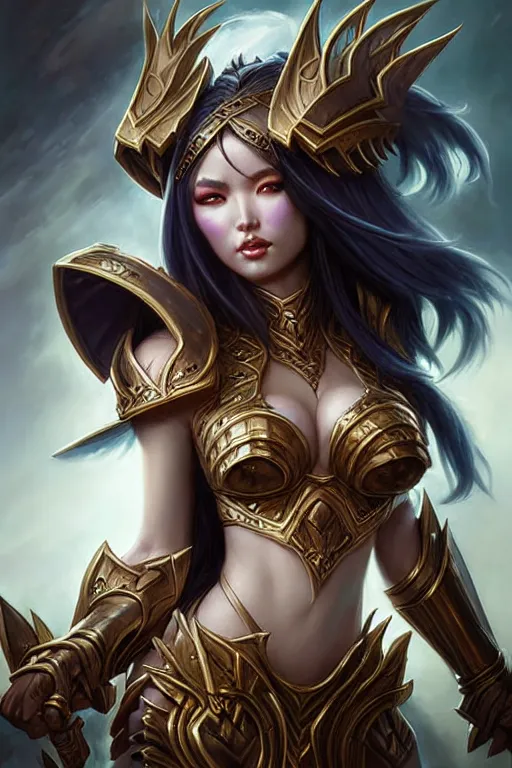 Image similar to sakimi chan, fantasy armor, detailed face, tony sart, mark arian