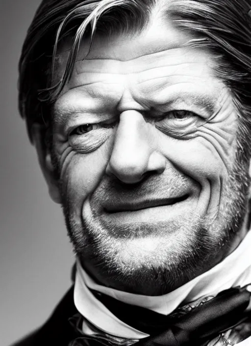 Prompt: portrait of sean bean as a victorian politician, smiling, victorian, detailed face, highly detailed, cinematic lighting, photograph by elliott & fry