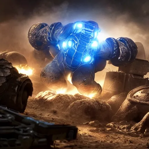 Image similar to a 'Blastoise Tank' in 'Gears of War', splash art, movie still, cinematic lighting, detailed face, dramatic, octane render, long lens, shallow depth of field, bokeh, anamorphic lens flare, 8k, hyper detailed, 35mm film grain