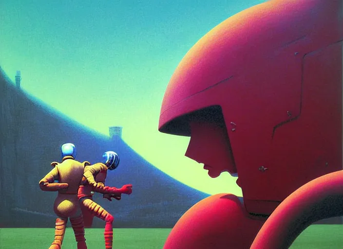 Prompt: beautiful extreme closeup photo in style of frontiers rendered in octane 3d of knights in motorcycle helmets play soccer in amphitheater , fashion magazine September retrofuturism edition, , Edward Hopper and James Gilleard, Zdzislaw Beksinski, Steven Outram, highly detailedrich deep colors. rich deep colors. Beksinski painting, art by Takato Yamamoto. masterpiece. rendered in blender, ultra realistic, smooth shading, ultra detailed, high resolution, cinematic, unreal 6