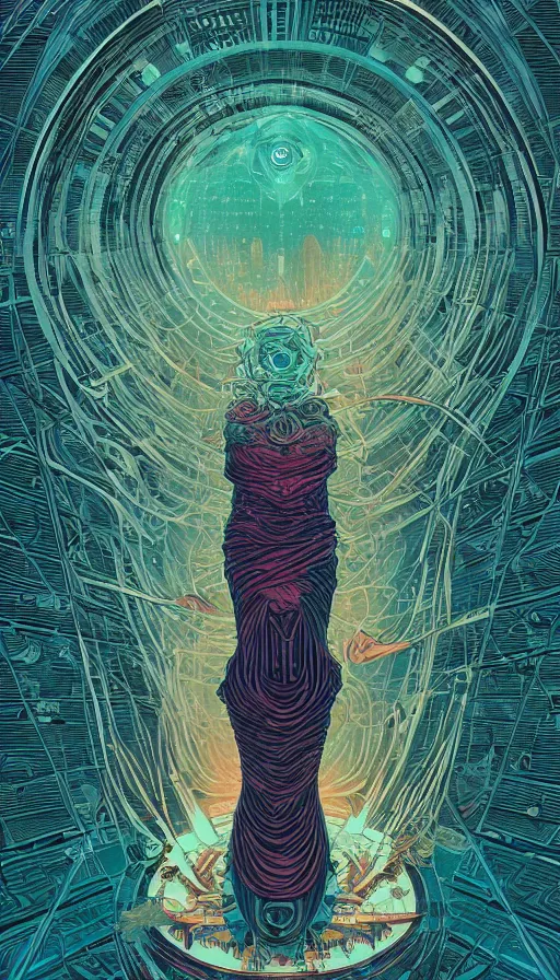 Image similar to the ancient oracle of the endless dreaming, futurism, dan mumford, victo ngai, kilian eng, da vinci, josan gonzalez