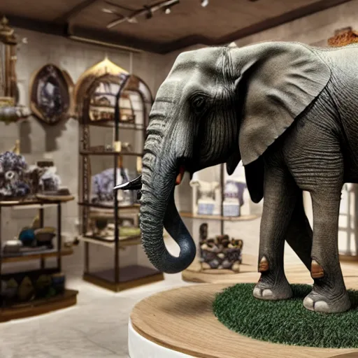 Image similar to realistic stunned elephant in a porcelain shop