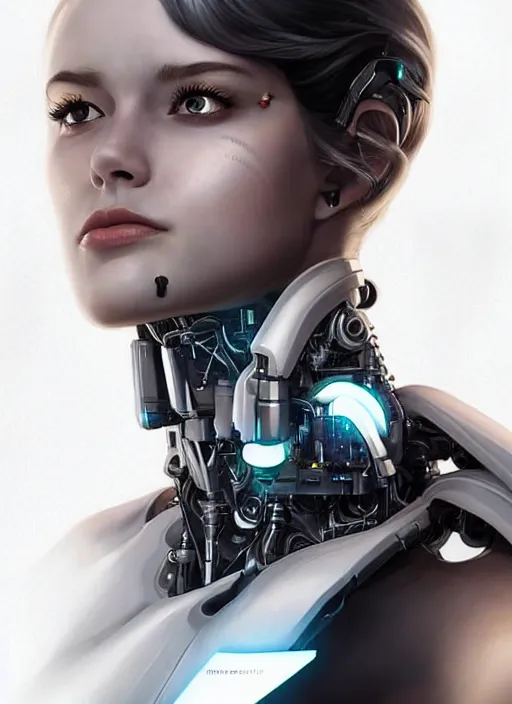 Image similar to portrait of a cyborg woman who turns her head to the ((((((right))))) left+3500 (((((up))))) (((((down))))) by Artgerm,eyes closed , biomechanical, hyper detailled, trending on artstation