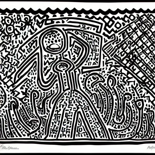 Image similar to a black woman, pregnant, by keith harring, intricate details, colorful, happy, bright