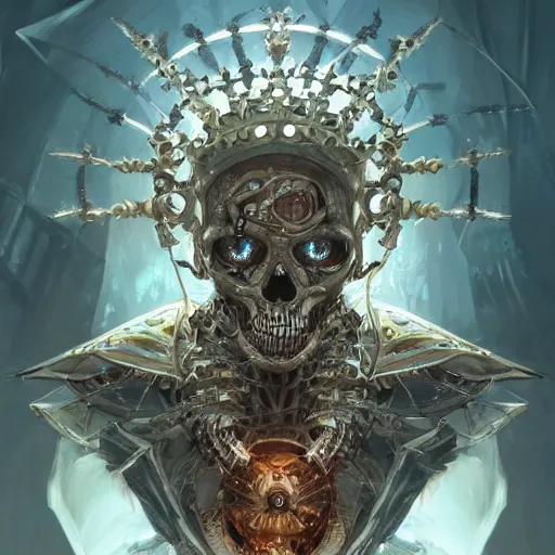 Prompt: ultra realistic illustration of the cybernetic skeleton king with a crown of blades, intricate, highly detailed, digital painting, artstation, concept art, sharp focus, illustration, art by artgerm and greg rutkowski and alphonse mucha