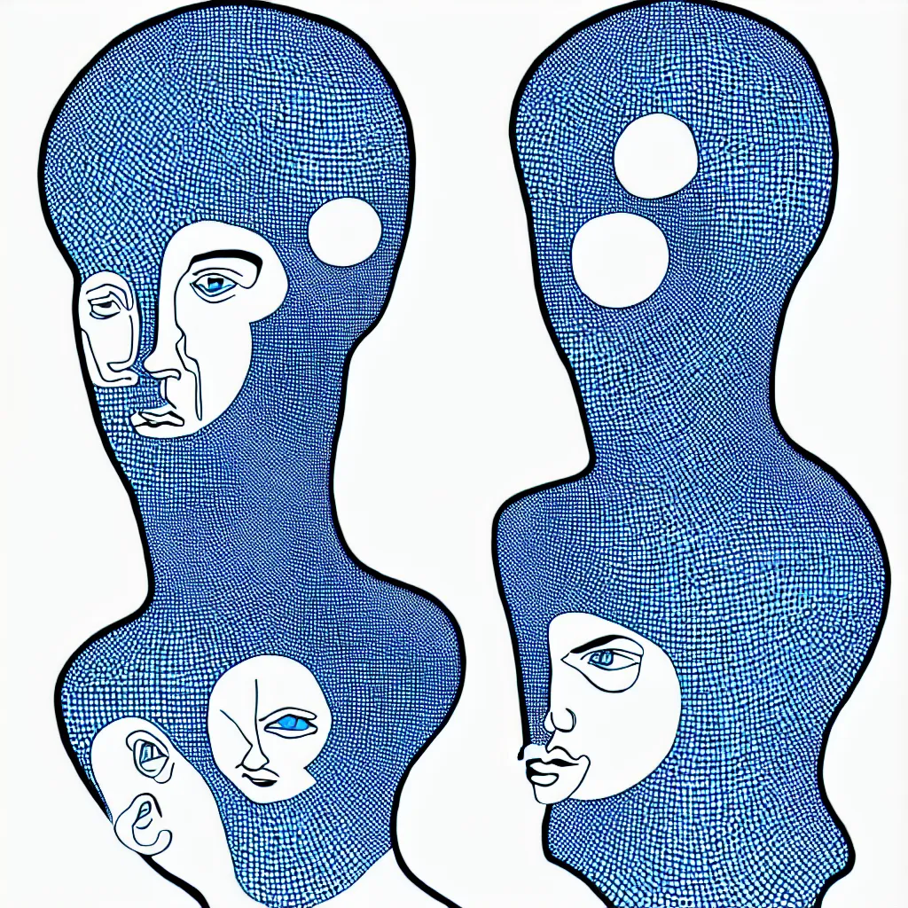 Image similar to a formal self portrait by the artist kelbv, in distinct hyper precise fineliner style with cuboids neatly curving above his head, and exploded body filled with light blue and white spheroids, perfect bright studio lighting.