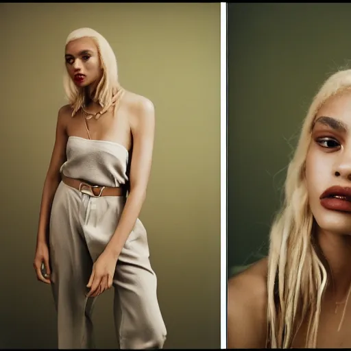 Image similar to realistic photoshooting for a new aime leon dore lookbook, color film photography, portrait of a beautiful blonde woman, in style of Tyler Mitchell, 35mm, graflex