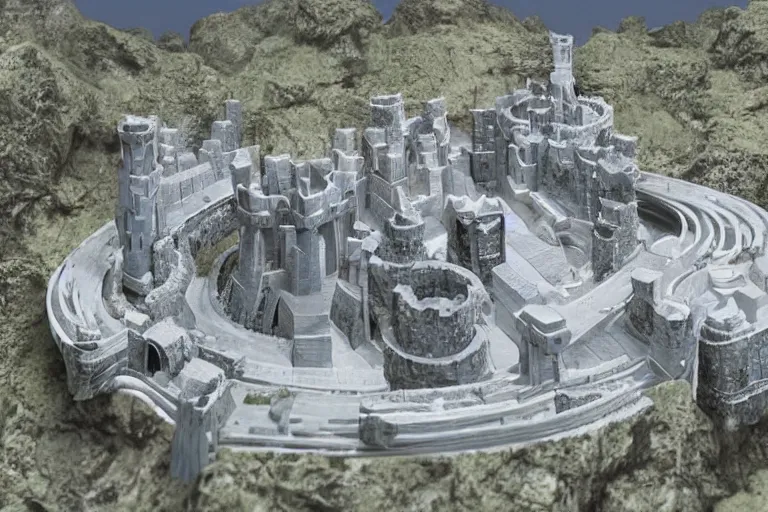 Image similar to a futuristic mega castle utopian city made of stone