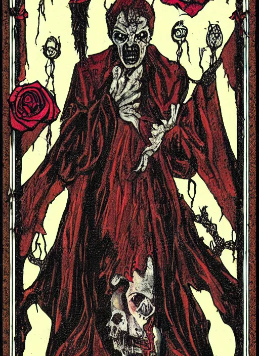 Image similar to tarot card :: horror :: vampire :: blood and roses :: by Yurtsev and Darkchylde