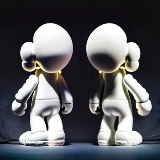 Image similar to an all white art vinyl figure with a microwave oven for a head, in the style of kaws, kidrobot, sket - one x iamretro, kenny wong x pop mart, space molly, frank kozik, guggimon, studio lighting, subsurface diffusion, 8 k - h 7 6 8