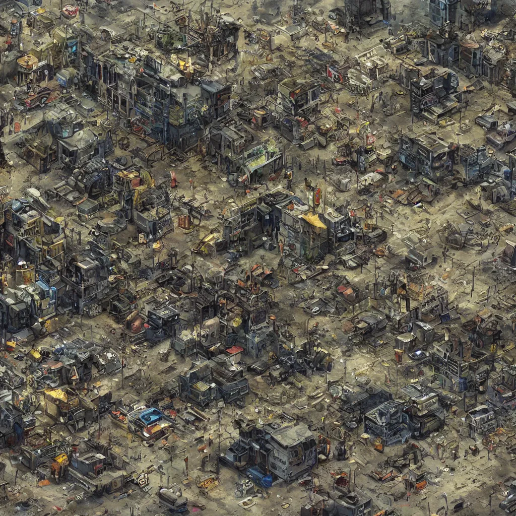 Image similar to big post apocalyptic city made of junk