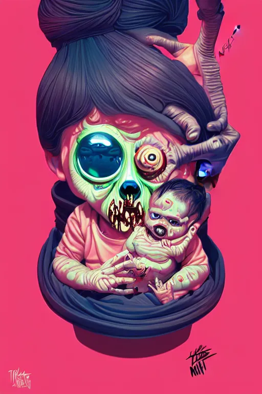 Prompt: a baby zombie in a pocket, tristan eaton, victo ngai, artgerm, rhads, ross draws