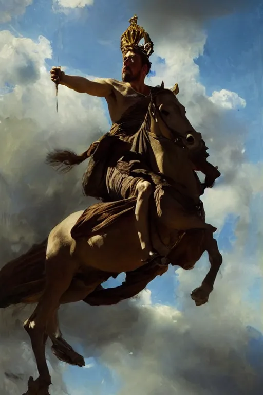 Image similar to beautiful detailed expressive impressionistic oil painting portrait of ancient roman god emperor steve buscemi ascending on high wearing the civic crown, renaissance painting, dark background, art by anders zorn, wonderful masterpiece by greg rutkowski, expressive brush strokes, beautiful cinematic light, american romanticism by greg manchess, jessica rossier