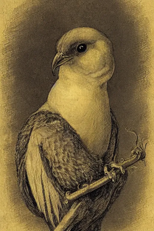 Prompt: portrait of a bird in the style of albrecht durer