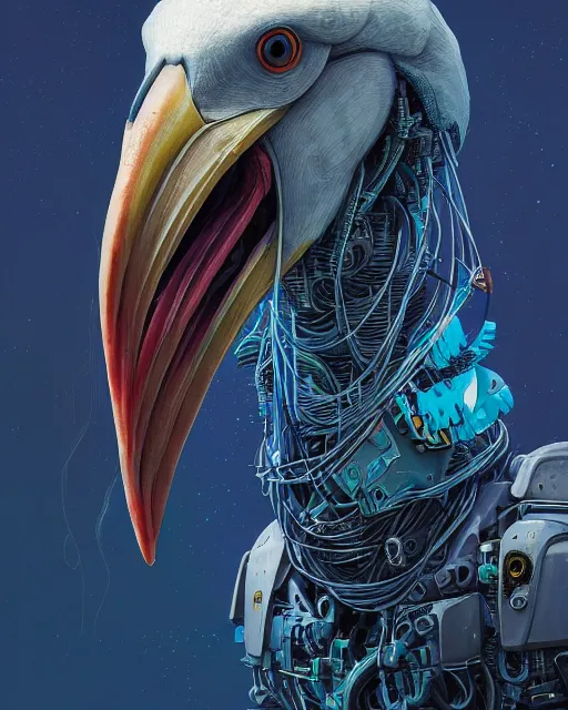 Image similar to portrait of shoebill - stork - mecha - carrion crawler, intricate abstract. intricate artwork, by tooth wu, wlop, beeple, dan mumford. concept art, octane render, trending on artstation, greg rutkowski very coherent symmetrical artwork. cinematic, key art, hyper realism, high detail, octane render, 8 k, iridescent accents