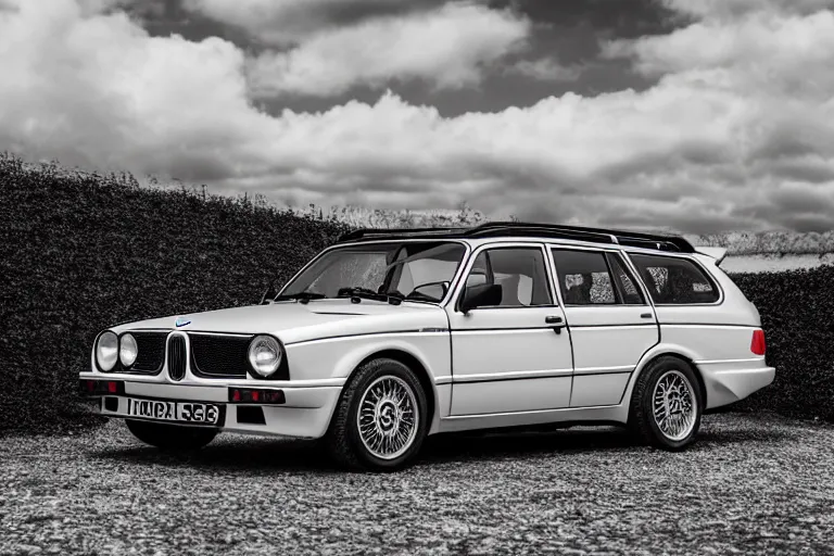 Prompt: 1945 Lancia Delta Integrale BMW M1 estate wagon, XF IQ4, 150MP, 50mm, F1.4, ISO 200, 1/160s, natural light, Adobe Photoshop, Adobe Lightroom, photolab, Affinity Photo, PhotoDirector 365