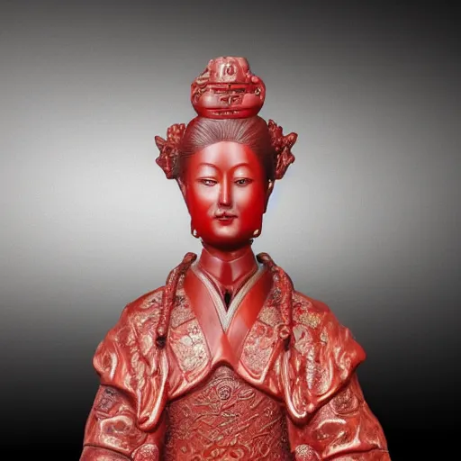 Prompt: museum princess portrait statue monument made from chinese porcelain brush face hand painted with iron red dragons full - length very very detailed by rutkowski symmetrical well proportioned