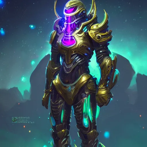 Image similar to Full Armor set made of galaxies and sci fi parts conjuring cosmic energy, surrealism, smooth, intricate, elegant, galactic energy, power aura, neon glowing spells, digital painting, artstation, concept art, high tech fantasy, sharp focus, illustration, art by Jason Chan and Riot Studios and Blizzard Studios