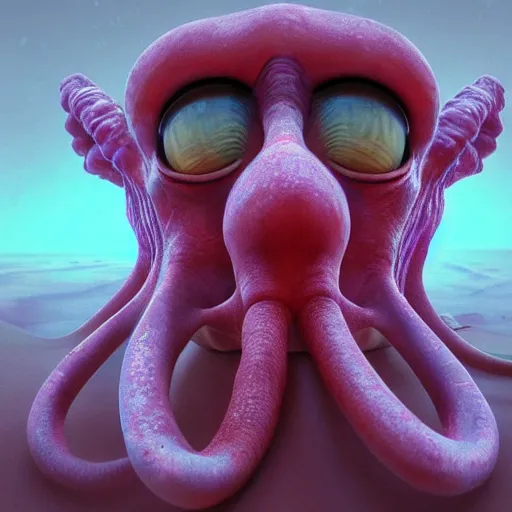 Prompt: photorealistic scared squidward. hyperdetailed photorealism, 1 0 8 megapixels, amazing depth, glowing rich colors, powerful imagery, psychedelic overtones, 3 d finalrender, 3 d shading, cinematic lighting, artstation concept art