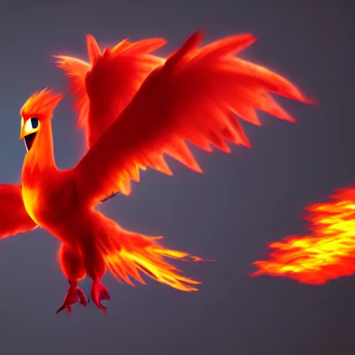 Prompt: photography of a realistic moltres bird, ultra detailed, 8 k, cinematic lighting, natural background, trending on artstation, pokemon