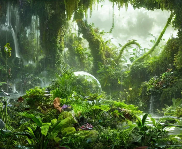 Prompt: transparent clear see - through picture of bacteria, lush botany, orchids, ferns, garden environment, ultra realistic, concept art, art nouveau, photorealistic, octane render, 8 k, unreal engine. art by gustave dore and nori inoguchi and sam kaplan and zachary goulko and christopher marley and artgerm and alphonse mucha