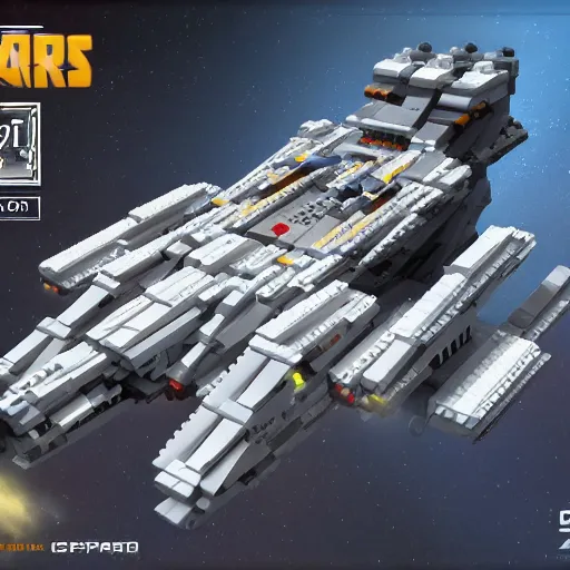 Image similar to star citizen ship made of lego, isometric, high detail, realistic, photography