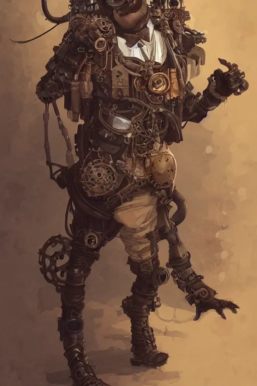 Image similar to anthropomorphic hyena as steampunk half - cyborg, western, high fantasy, dnd, smooth, sharp focus, illustration, highly detailed, digital painting, artstation, concept art, by disney animation, rossdraws, alphonse mucha, frank fanzzeta, collectible card art