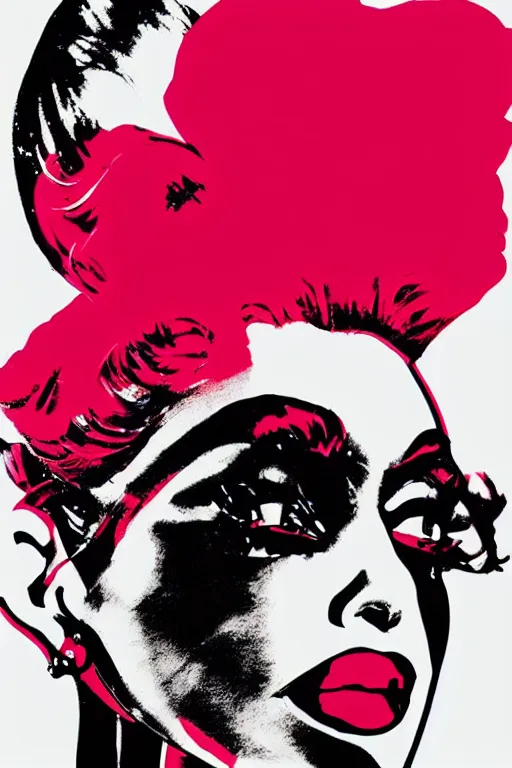 Image similar to black high heels with red bottoms, illustration, graphic design, high fashion, wall art, elegant, in the style of andy warhol,