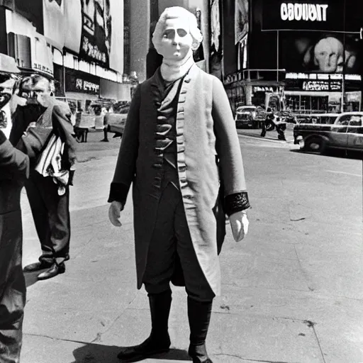 Prompt: photo of george washington lost in times square