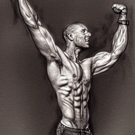 Image similar to bird with bodybuilder arms, hyper realism