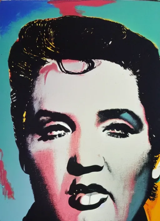 Image similar to oil painting of elvis presley by warhol