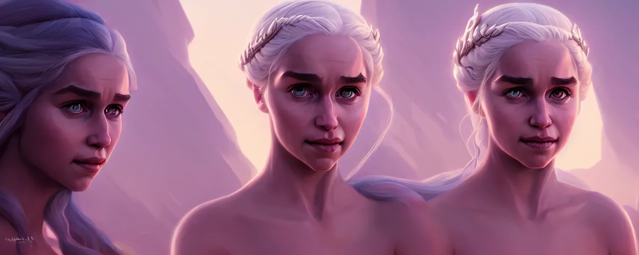 Image similar to portrait of Daenerys Targaryen, mattepainting concept Blizzard pixar maya engine on stylized background splash comics global illumination lighting artstation lois van baarle, ilya kuvshinov, rossdraws