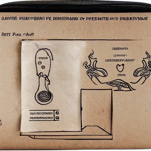 Image similar to A condom survival kit designed by LeonardoDaVinci, patent style