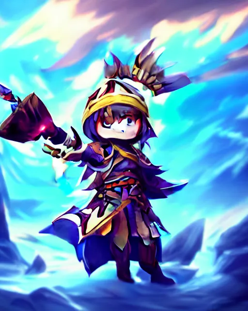 Image similar to oil painting of a cute chibi MapleStory warrior,, attacking, casting a spell with a spear, wearing a MapleStory warrior outfit, sharp focus, fantasy style, octane render, volumetric lighting, 8k high definition, by greg rutkowski, highly detailed, trending on artstation, magic the gathering artwork, Perion background from MapleStory, centered