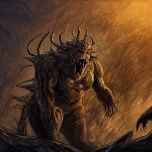 Prompt: lastly, the villain. a horrendous and magnificent creature who roars on the horizon, not quite bear, not quite beast, not quite machine, not quite medusa-headed cerberus ares trending on artstation gritty behemoth ancient civilization goliath cathedral ROARING AAND SCREAMING AND GNASHING ITS WIDE HOARSE TEETH WHYYYYY HAVE YOU FORSAKEN ME, THESE CONSERVATIVE VALUES TACITED BY THE demon trending on pixiv