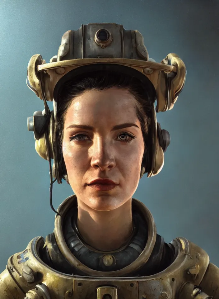 Image similar to a face portrait of a female explorer in fallout 4, scifi setting, fallout environment, drab colors, serene lighting, atmospheric, cinematic, moody, in the style of diego koi, gina heyer, luiz escanuela, art by alyssa monk, hyperrealism, rule of thirds, golden ratio, oil on canvas, 8 k