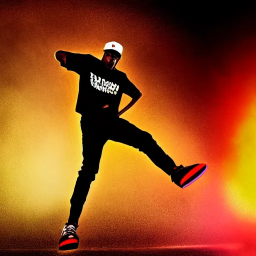 Prompt: cinematic shot epic portrait tyler the creator kicking his fans on stage, hyper realistic, mood lighting, fantasy, detailed face, highly detailed, super realistic, perfect lighting pixel sorting