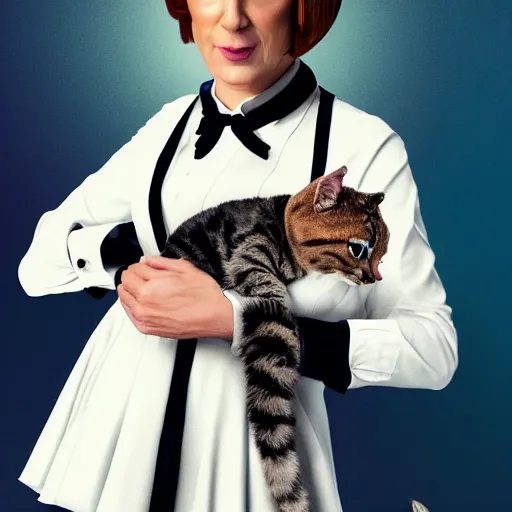 Prompt: Film still of female Saul Goodman wearing a cat maid suit, trending on artstation, artstationHD, artstationHQ