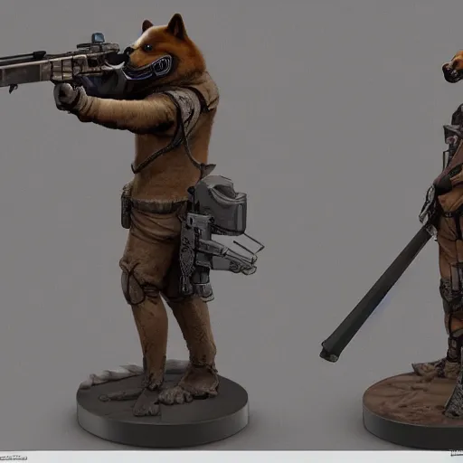 Prompt: anthropomorphic shiba inu, holding sniper riffle skullknight, standing, cementary, scifi, 3 d render, masterpiece, red aura, by donato giancola and greg rutkowski and wayne barlow and zdzisław beksinski, realistic face