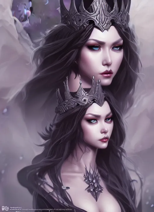 Prompt: queen of darkness, highly detailed, artgerm style, artstation, soft light, sharp focus, illustration, character design, concept art