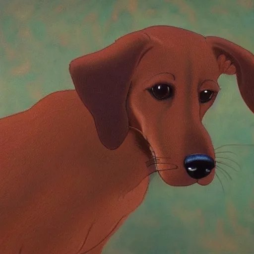 Prompt: extremely detailed beautiful hyperrealistic oil painting of Copper the hound from The fox and the hound (1981) film,painted by Leonardo DaVinci, close up