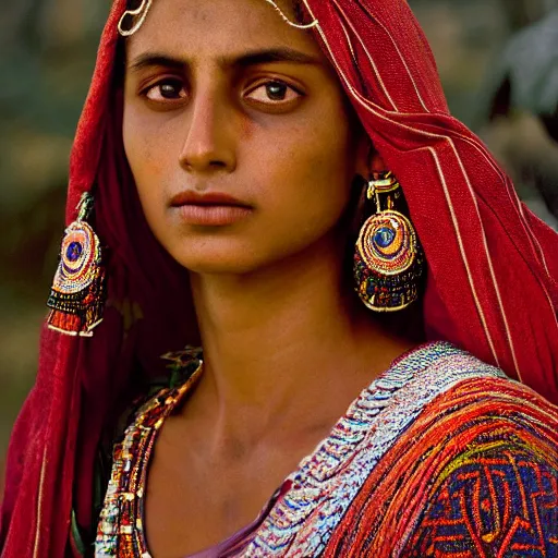 Image similar to portrait of a stunningly beautiful south asian tribal female, depth of field, zeiss lens, detailed, symmetrical, centered, fashion photoshoot, by Annie Leibovitz and Steve McCurry, David Lazar, Jimmy Nelsson, Breathtaking, 8k resolution, extremely detailed, beautiful, establishing shot, artistic, hyperrealistic, beautiful face, octane render